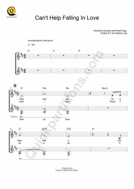 Partition pour Instruments Solistes Can't Help Falling In Love - Elvis Presley