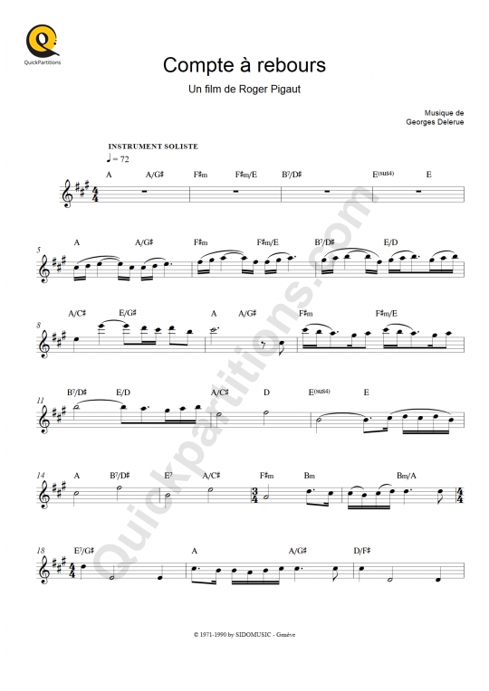 Partition pour Instruments Solistes Compte à rebours - Georges Delerue