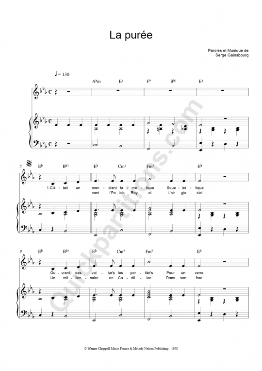 Partition piano La purée - Serge Gainsbourg