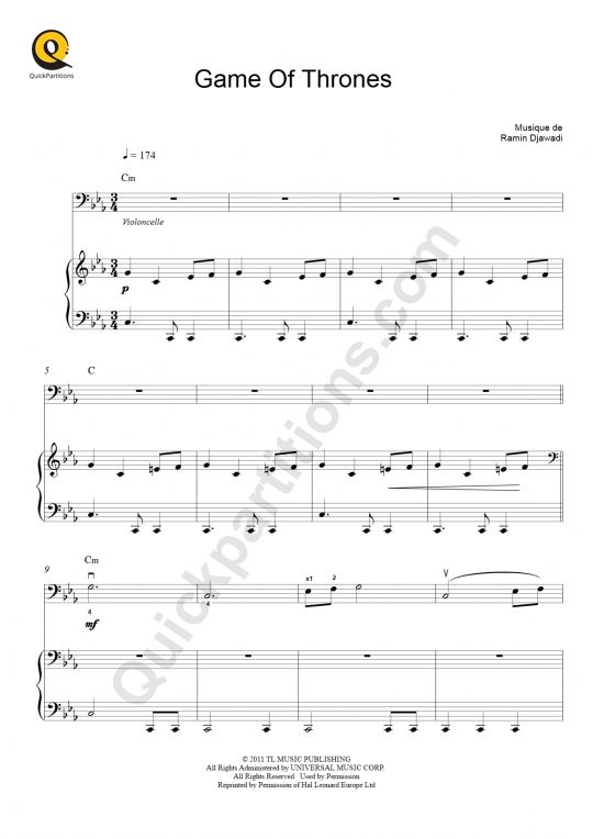 Game Of Thrones Piano and Cello Sheet Music - Ramin Djawadi