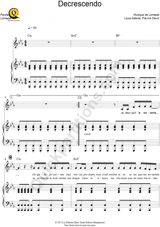 Decrescendo Piano Sheet Music - Lomepal