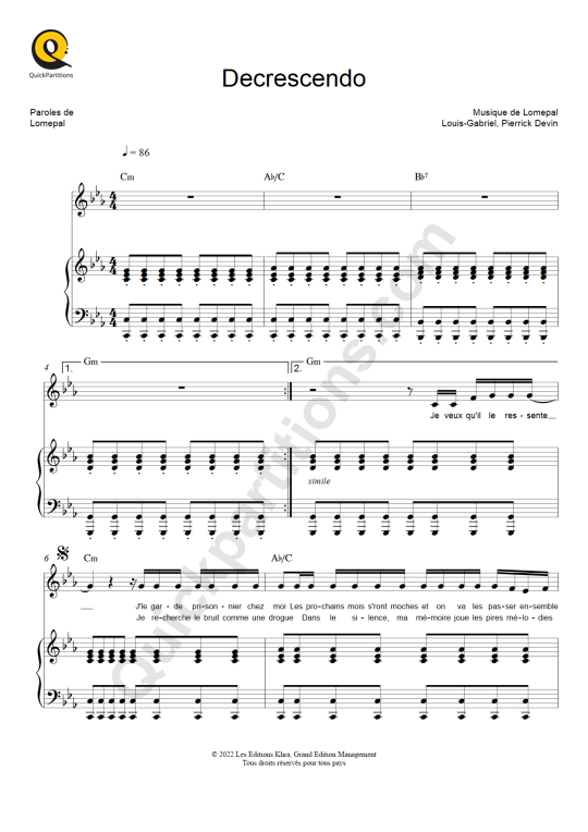Decrescendo Piano Sheet Music - Lomepal