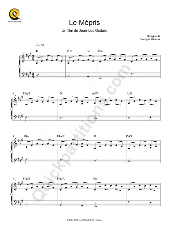 Le Mépris Piano Sheet Music - Georges Delerue