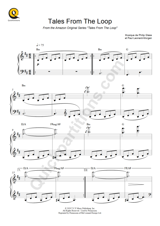 Partition piano Tales From The Loop - Philip Glass