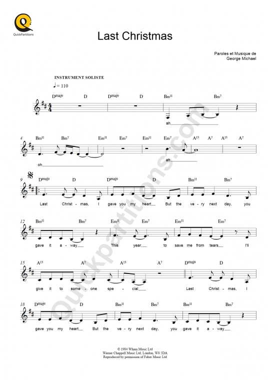 Partition pour Instruments Solistes Last Christmas - Wham!