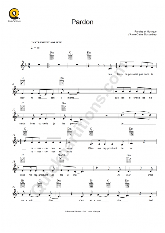 Partition pour Instruments Solistes Pardon - Mentissa