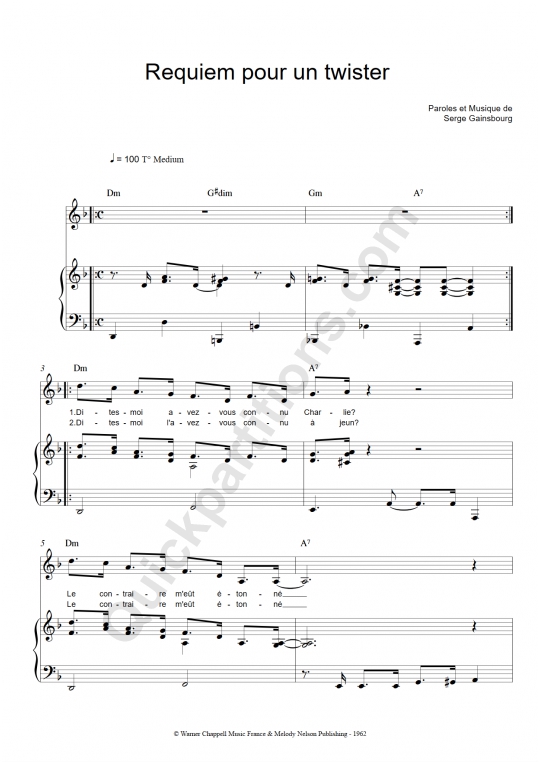 Partition piano Requiem pour un twisteur - Serge Gainsbourg