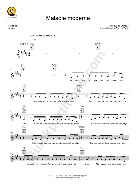 Maladie moderne Leadsheet Sheet Music - Lomepal