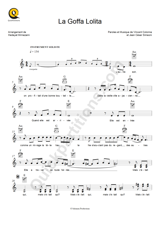La Goffa Lolita Leadsheet Sheet Music - La petite culotte