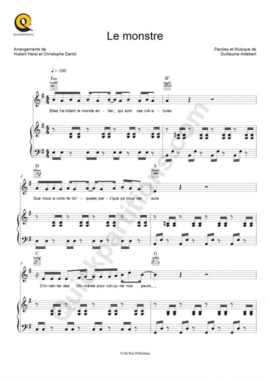 Le monstre Piano Sheet Music - Aldebert