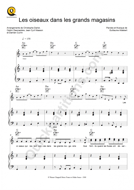 Les oiseaux dans les grands magasins Piano Sheet Music - Aldebert