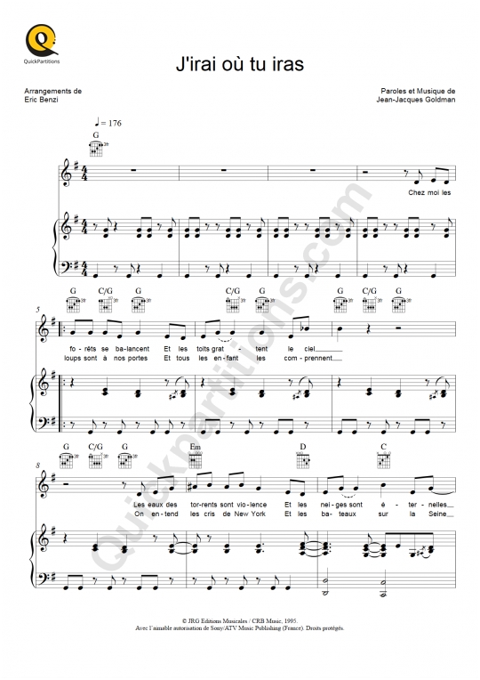 Partition piano J'irai où tu iras - Céline Dion