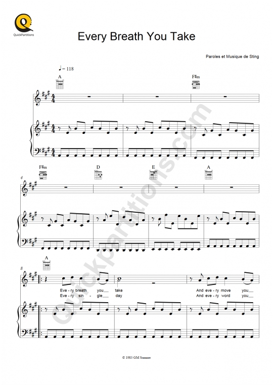Every Breath You Take Piano Sheet Music - The police