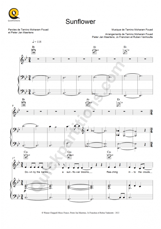 Partition piano Sunflower - Tamino