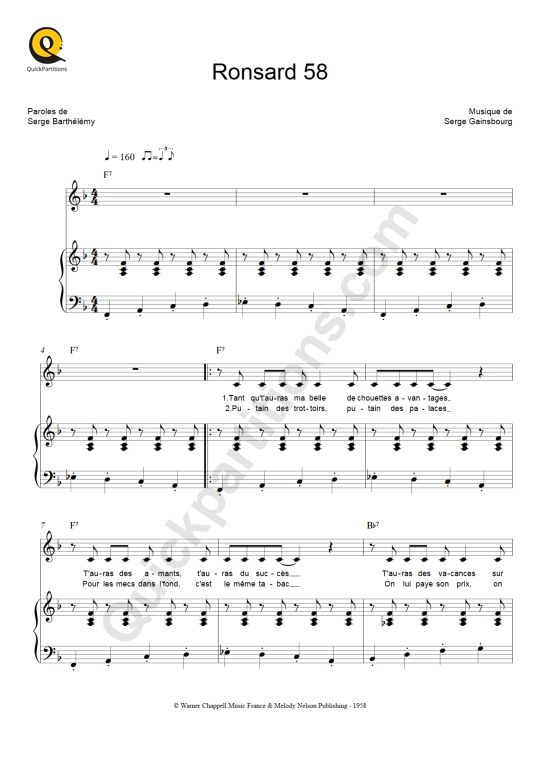 Partition piano Ronsard 58 - Serge Gainsbourg