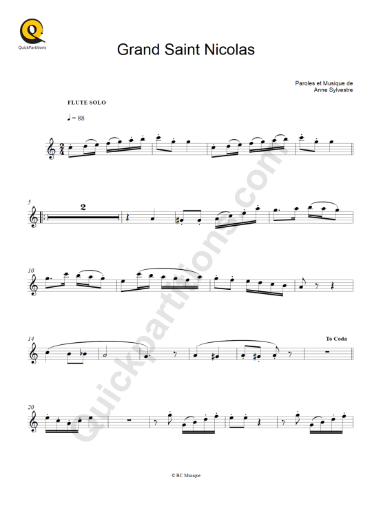 Grand Saint Nicolas Flute Sheet Music - Les Fabulettes d'Anne Sylvestre