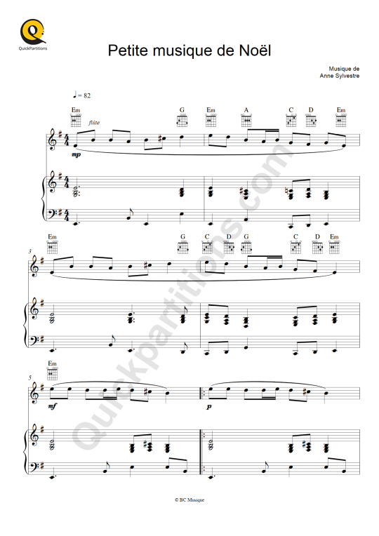 Petite musique de Noël Piano and Solo Instrument Sheet Music - Les Fabulettes d'Anne Sylvestre