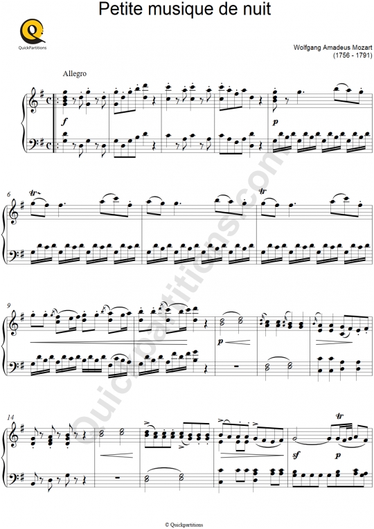 Partition piano Petite musique de nuit - Wolfgang Amadeus Mozart