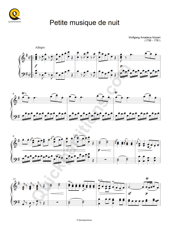 Petite musique de nuit Piano Sheet Music - Wolfgang Amadeus Mozart