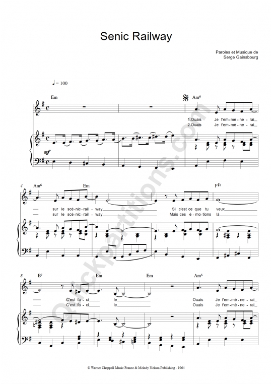 Partition piano Scénic Railway - Serge Gainsbourg