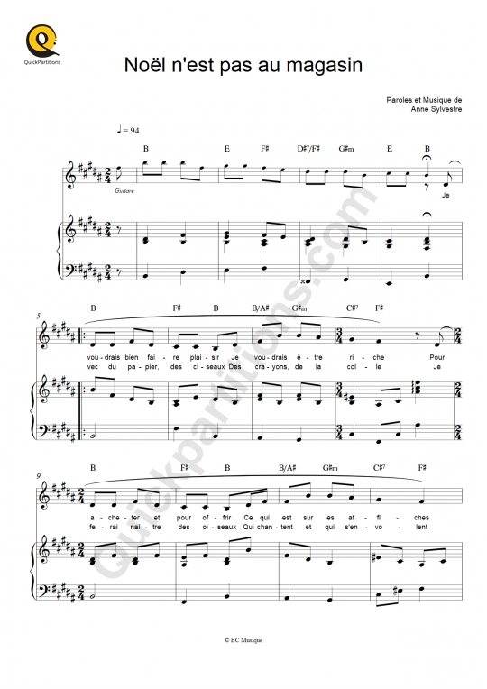 Noël n'est pas au magasin Piano Sheet Music - Les Fabulettes d'Anne Sylvestre