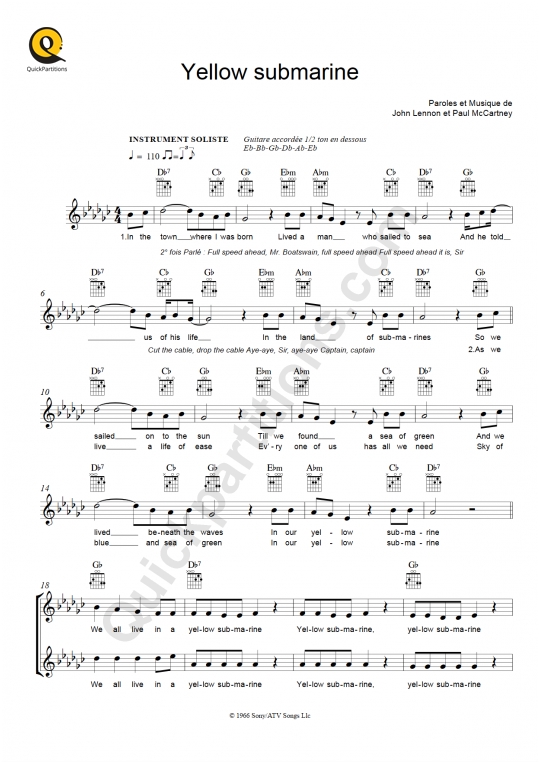 Yellow Submarine Leadsheet Sheet Music - The Beatles