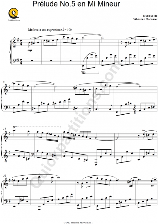 Partition piano Prélude No.5 en Mi Mineur   - Haley Myles