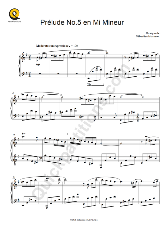 Prélude No.5 en Mi Mineur   Piano Sheet Music - Haley Myles