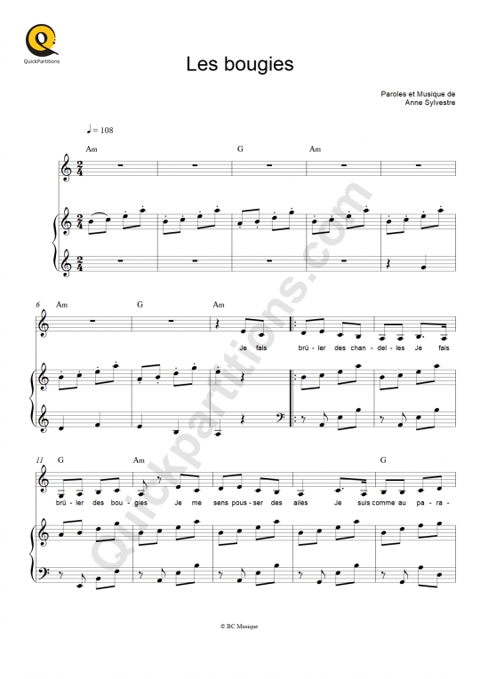 Les bougies Piano Sheet Music - Les Fabulettes d'Anne Sylvestre