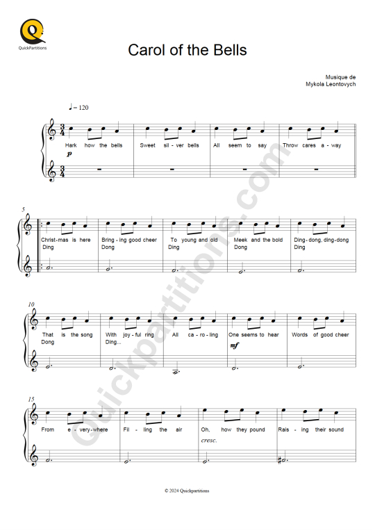 Partition piano Carol of the Bells - Noël