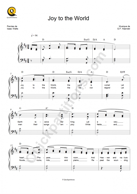 Partition piano Joy to the World - Noël