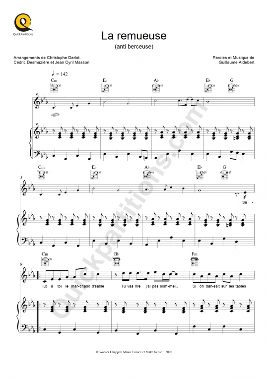 Partition piano La remueuse - Aldebert