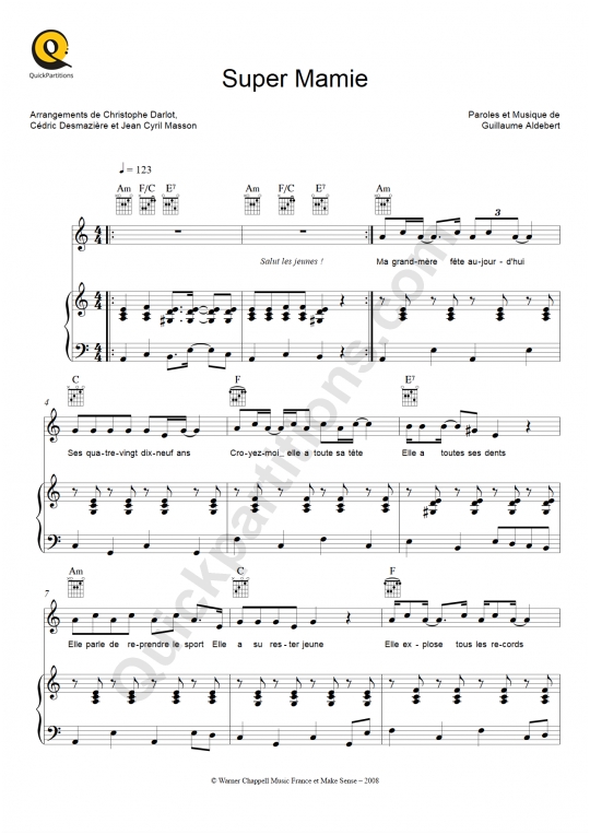 Super Mamie Piano Sheet Music - Aldebert
