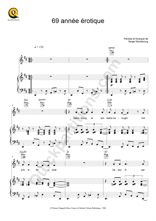 Soixante neuf année érotique (69 année érotique) Piano Sheet Music - Serge Gainsbourg