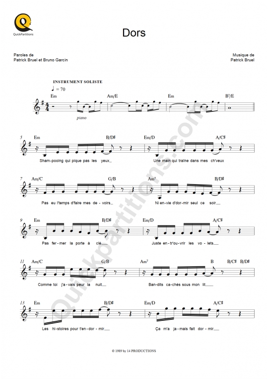 Dors Leadsheet Sheet Music - Patrick Bruel