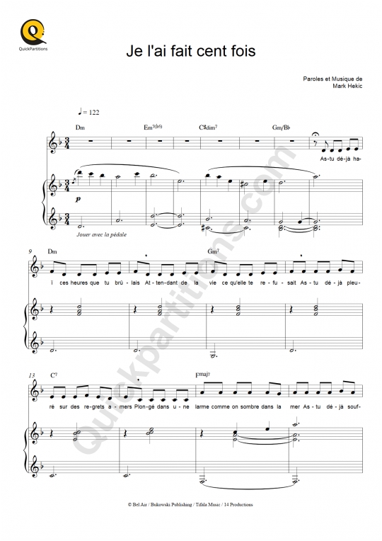 Je l'ai fait cent fois Piano Sheet Music - Patrick Bruel