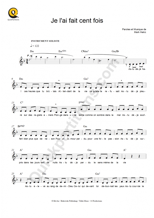 Partition pour Instruments Solistes Je l
