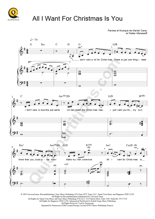 Partition piano All I Want For Christmas Is You - Mariah Carey