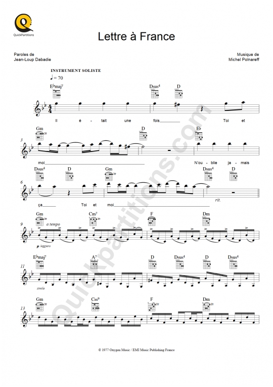 Lettre à france tablature