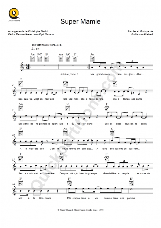 Super Mamie Leadsheet Sheet Music - Aldebert