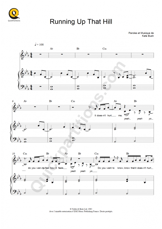 Partition piano Running Up That Hill - Kate Bush