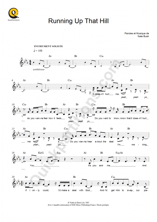 Running Up That Hill Leadsheet Sheet Music - Kate Bush