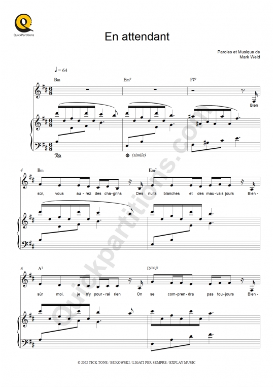 En attendant Piano Sheet Music - Jenifer