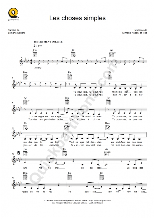 Les choses simples Leadsheet Sheet Music - Jenifer