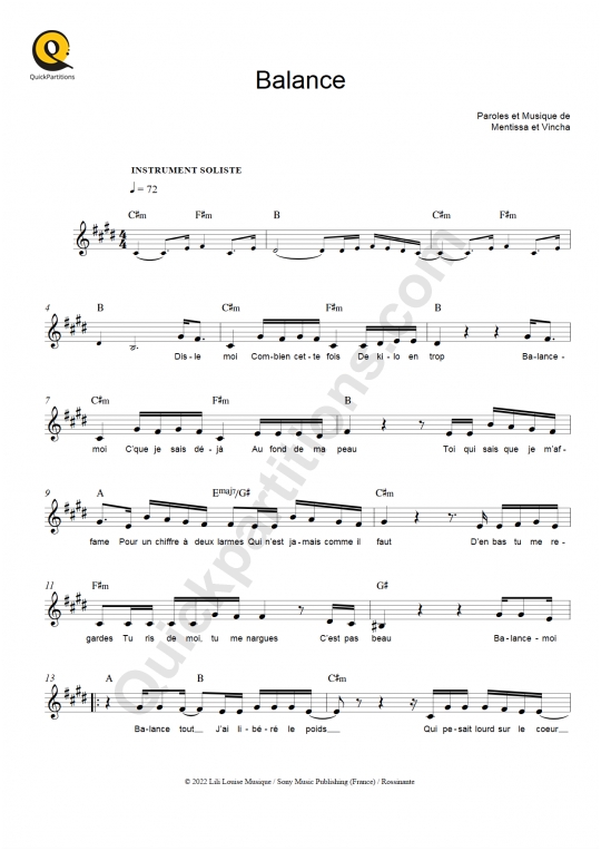 Balance Leadsheet Sheet Music - Mentissa