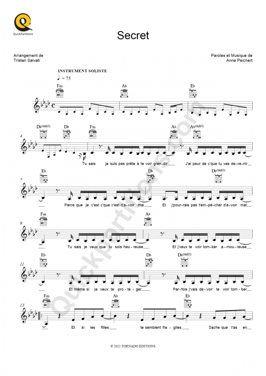 Partition pour Instruments Solistes Secret - Louane