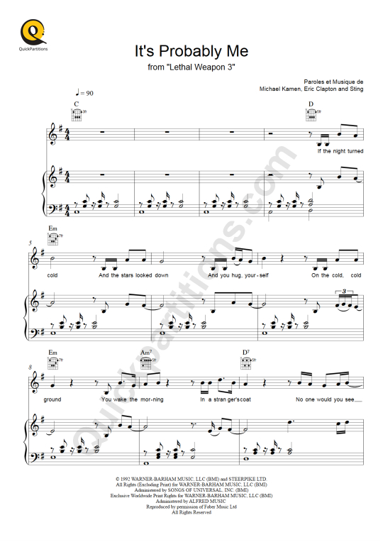 Partition piano It's Probably Me - Sting