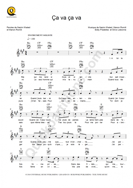 Partition pour Instruments Solistes Ça va ça va - Claudio Capéo