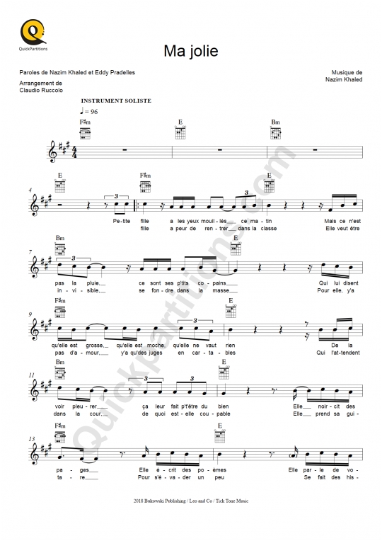 Partition pour Instruments Solistes Ma jolie - Claudio Capéo
