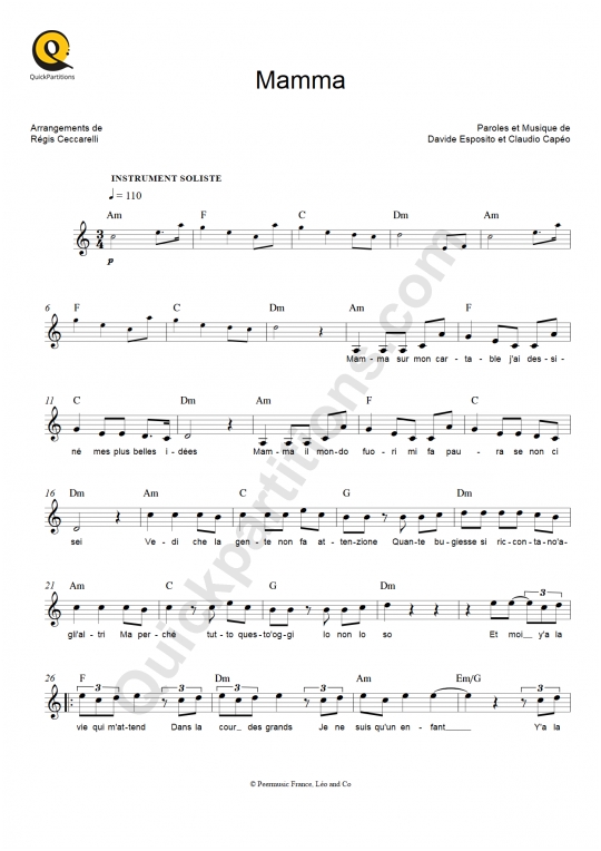 Partition pour Instruments Solistes Mamma - Claudio Capéo